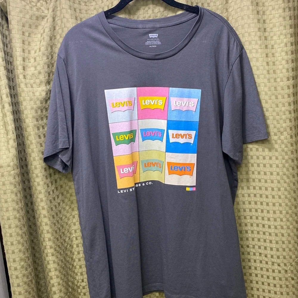 levi’s jeans gray t shirt rainbow pastels multicolor logo denim graphic tee ck - Picture 3 of 7